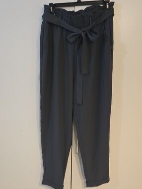 Paperbag Tie-Waist Trousers in Charcoal Gray